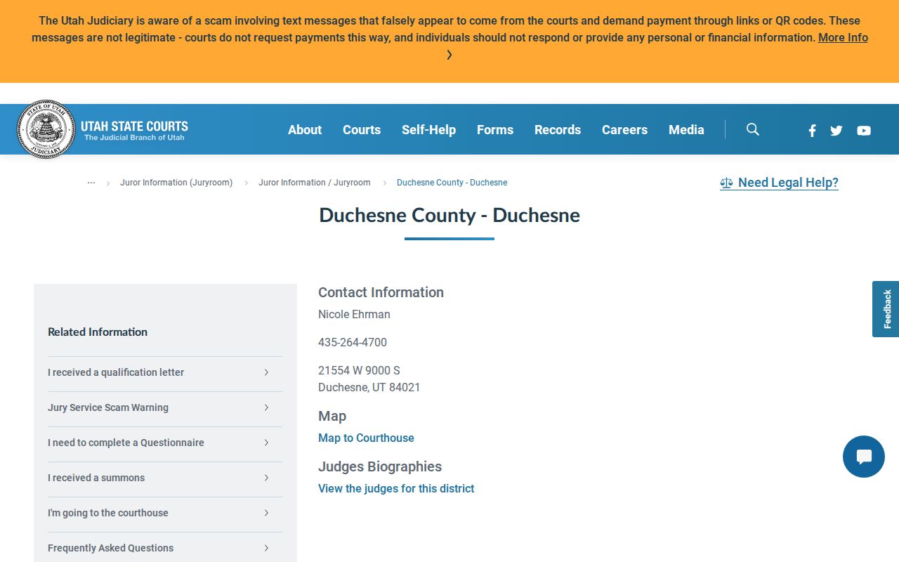 Official Duchesne District Court location and contact page
