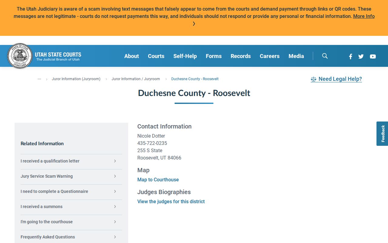 Official Roosevelt District Court contact and location page