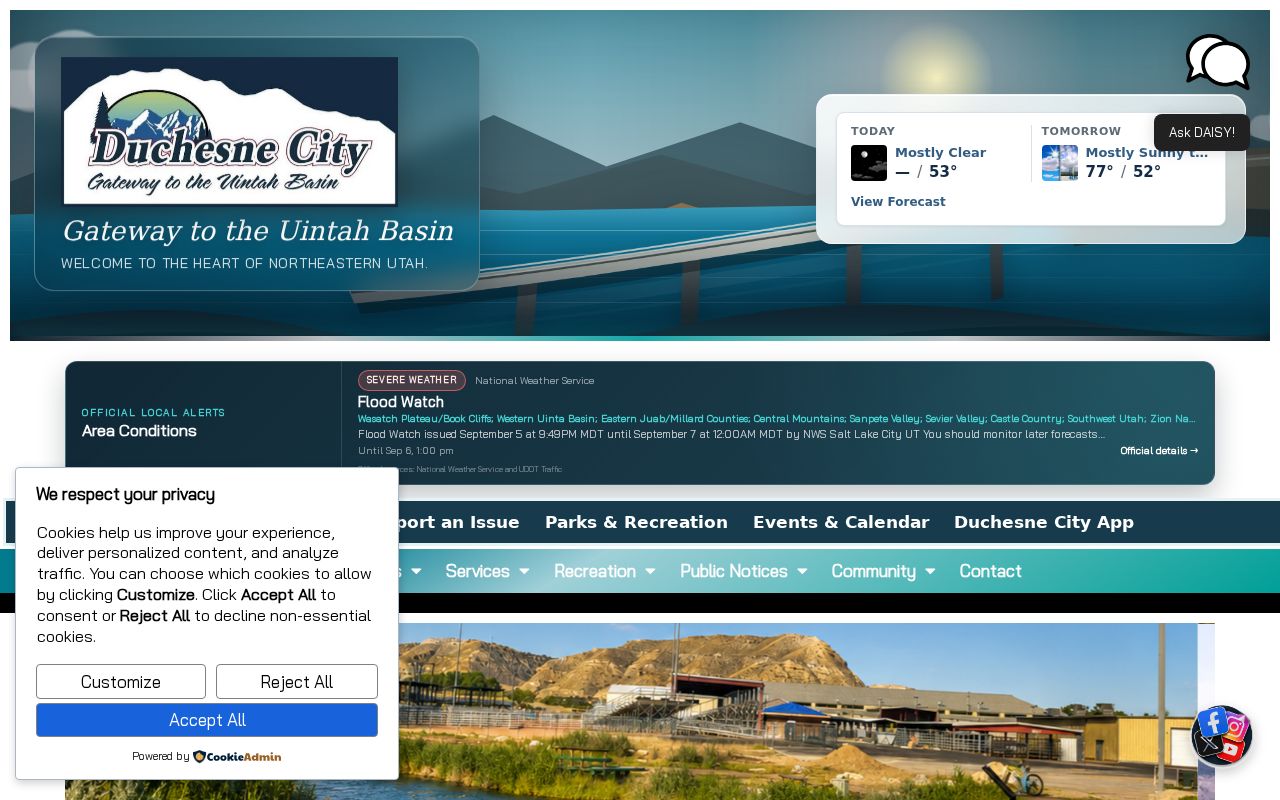 Duchesne City official website with City Hall and public records access