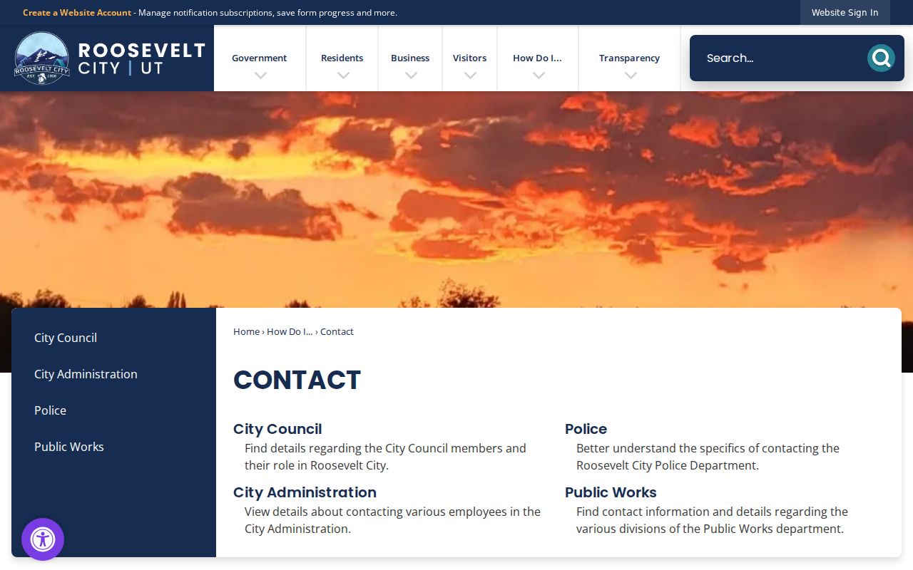 Roosevelt City Hall contact page for municipal records and services