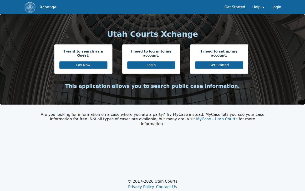 Utah Courts XChange public case search for Duchesne County court dockets